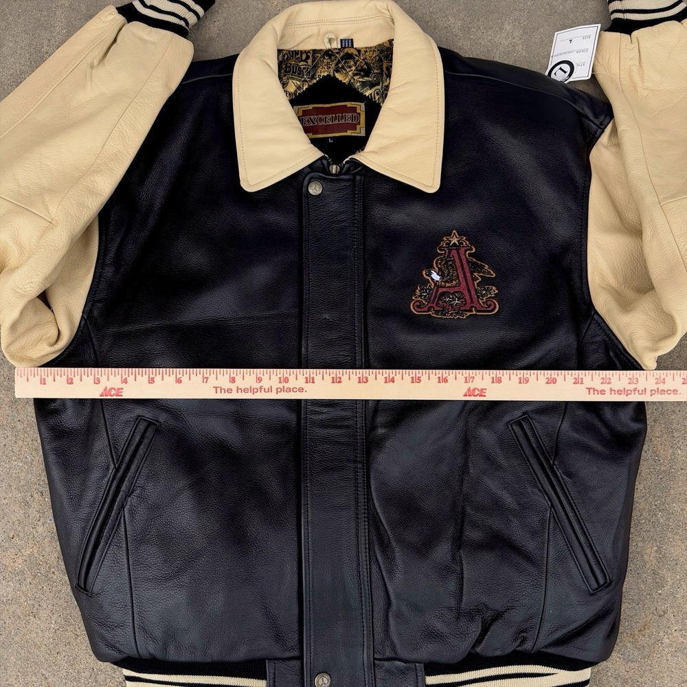 VTG Excelled Anheuser Busch Budweiser Leather Bomber Jacket Embroidered Men's L - Picture 11 of 16